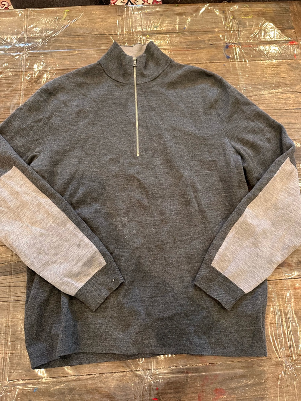 Theory Men's merino wool Charcoal and Light Gray Zip Sweater